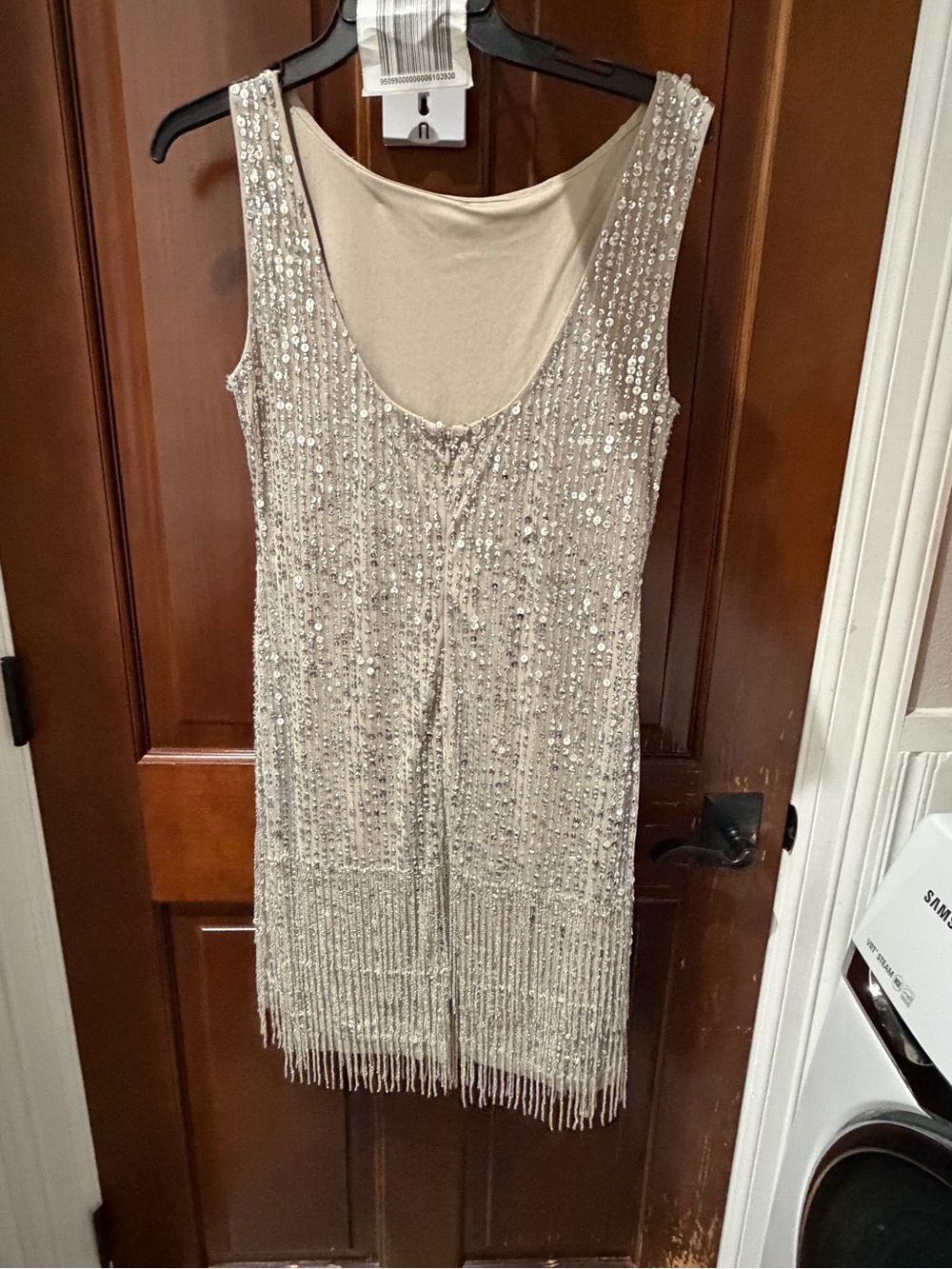 Adrianna Papell Champagne Sequin Fringe Cocktail Dress - Picture 4 of 9
